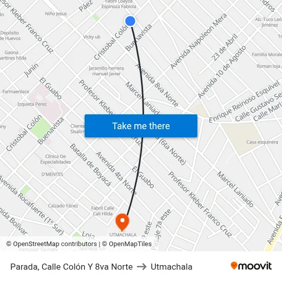 Parada, Calle Colón Y 8va Norte to Utmachala map