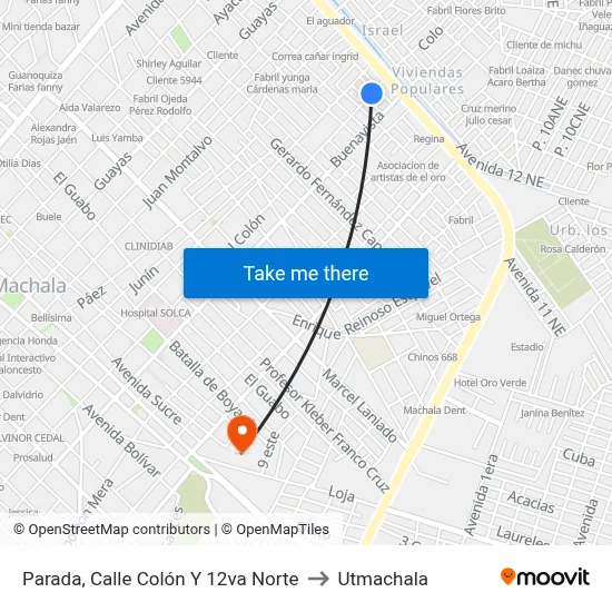 Parada, Calle Colón Y 12va Norte to Utmachala map
