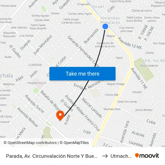 Parada, Av. Circunvalación Norte Y Buenavista to Utmachala map