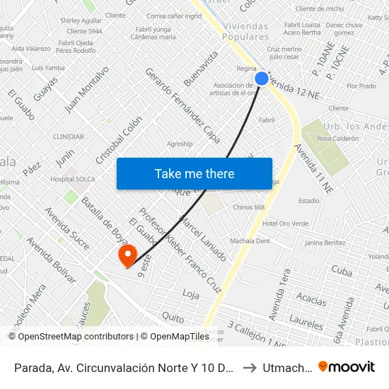 Parada, Av. Circunvalación Norte Y 10 De Agosto to Utmachala map