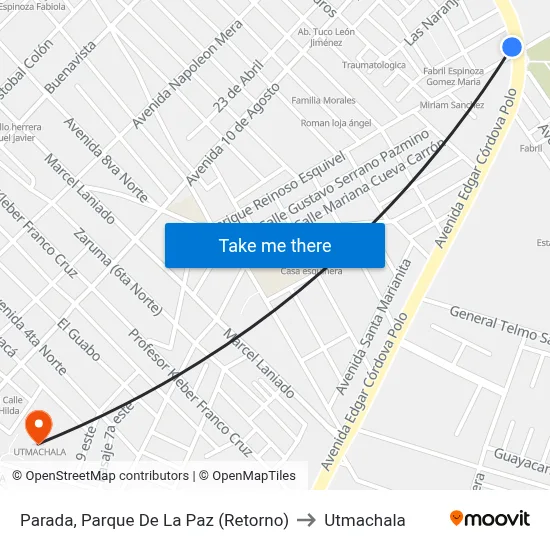 Parada, Parque De La Paz (Retorno) to Utmachala map