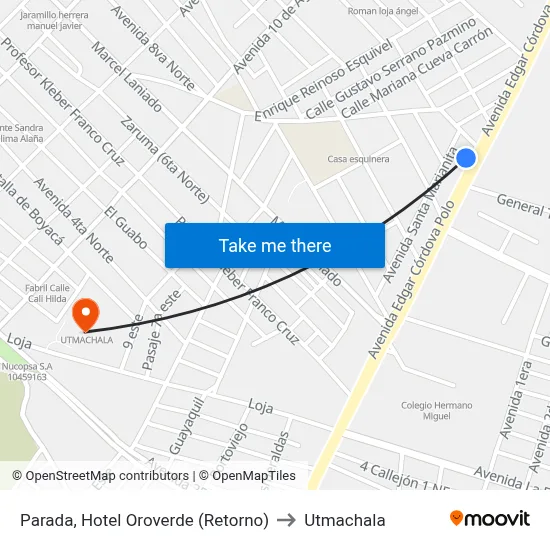 Parada, Hotel Oroverde (Retorno) to Utmachala map