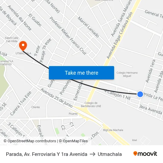 Parada, Av. Ferroviaria Y 1ra Avenida to Utmachala map