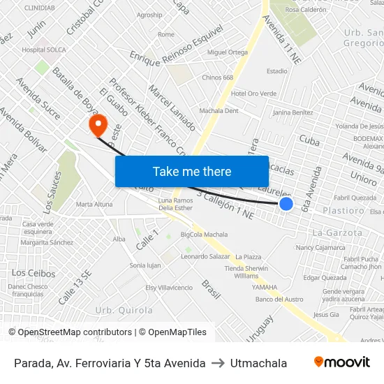 Parada, Av. Ferroviaria Y 5ta Avenida to Utmachala map