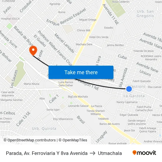 Parada, Av. Ferroviaria Y 8va Avenida to Utmachala map