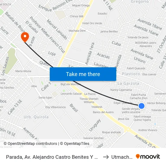 Parada, Av. Alejandro Castro Benites Y Canadá to Utmachala map