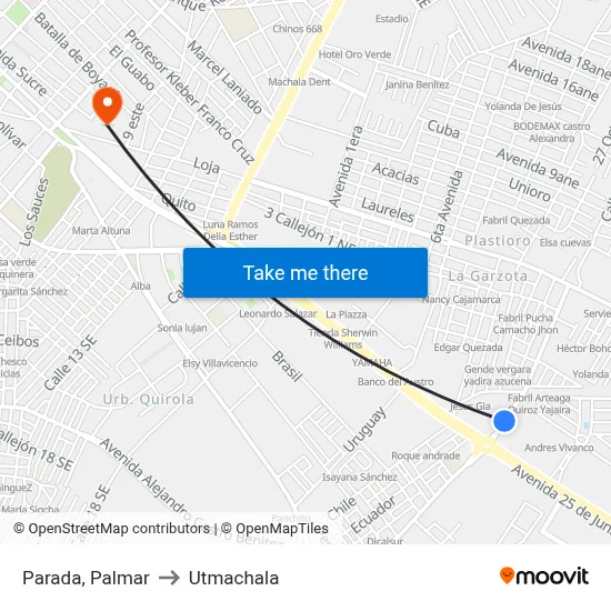Parada, Palmar to Utmachala map