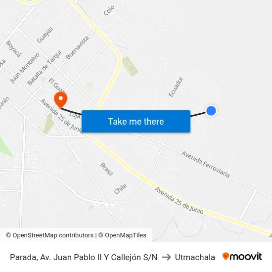 Parada, Av. Juan Pablo II Y Callejón S/N to Utmachala map