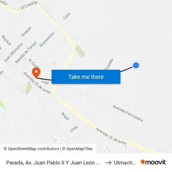 Parada, Av. Juan Pablo II Y Juan León Mera to Utmachala map