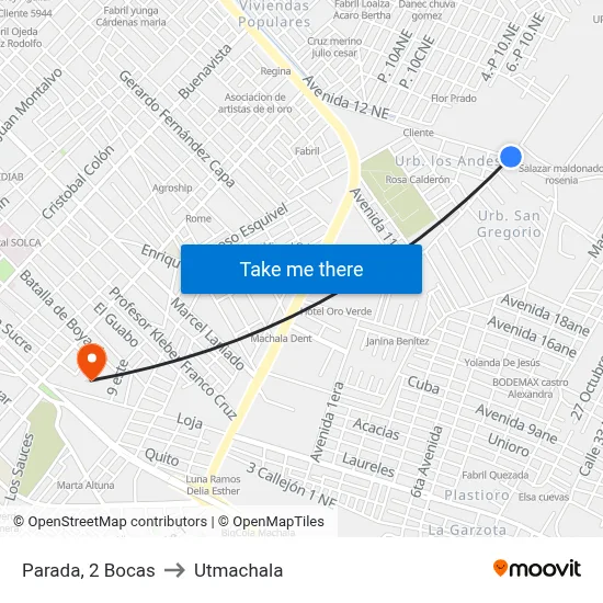 Parada, 2 Bocas to Utmachala map