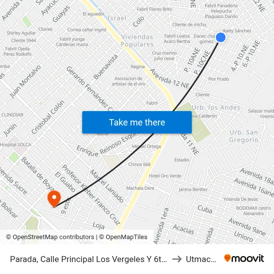 Parada, Calle Principal Los Vergeles Y 6ta Avenida to Utmachala map