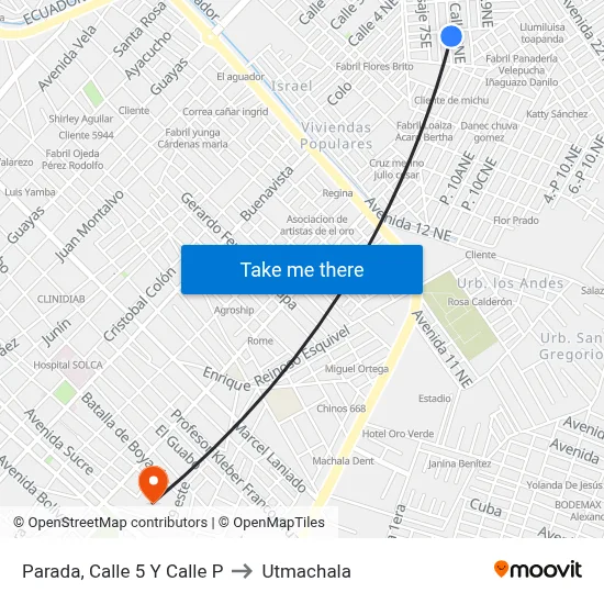 Parada, Calle 5 Y Calle P to Utmachala map