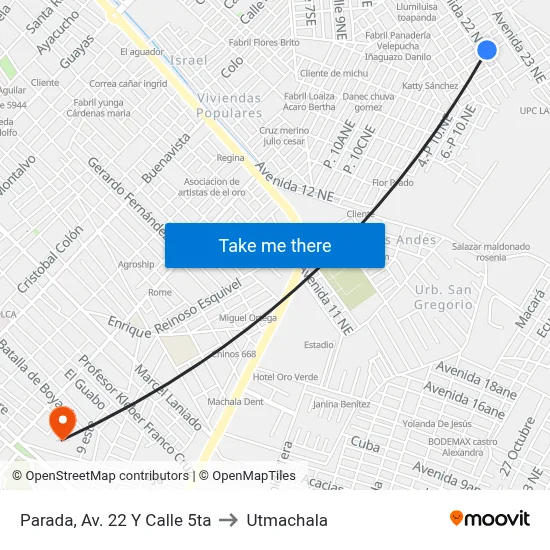 Parada, Av. 22 Y Calle 5ta to Utmachala map