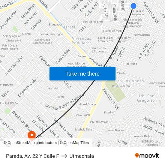 Parada, Av. 22 Y Calle F to Utmachala map