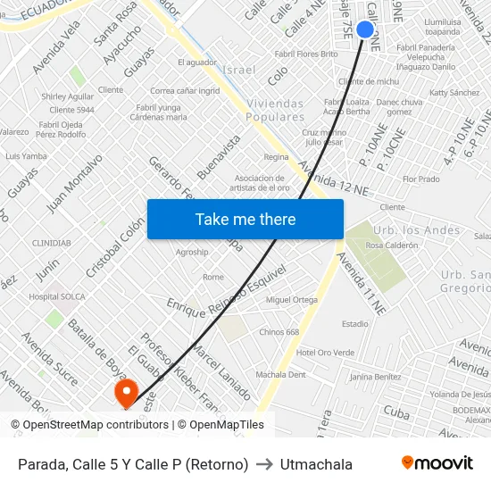 Parada, Calle 5 Y Calle P (Retorno) to Utmachala map