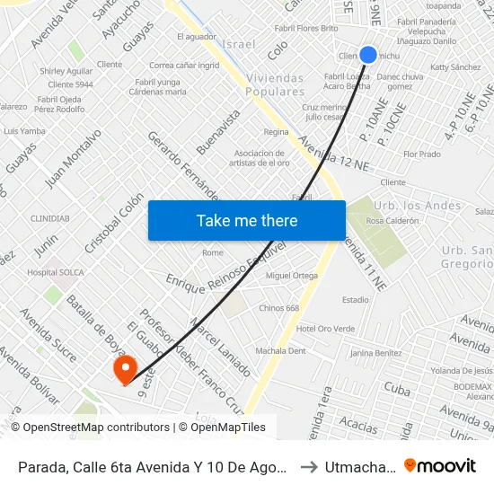 Parada, Calle 6ta Avenida Y 10 De Agosto to Utmachala map