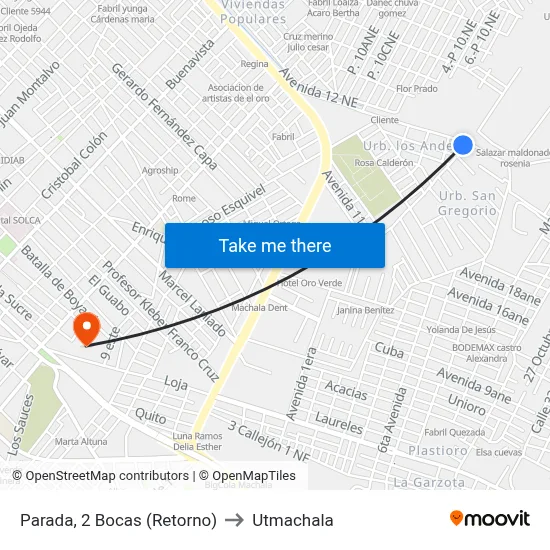 Parada, 2 Bocas (Retorno) to Utmachala map