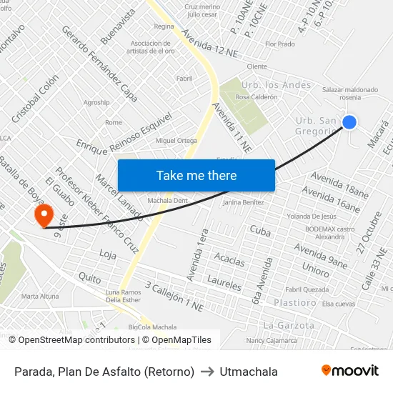Parada, Plan De Asfalto (Retorno) to Utmachala map