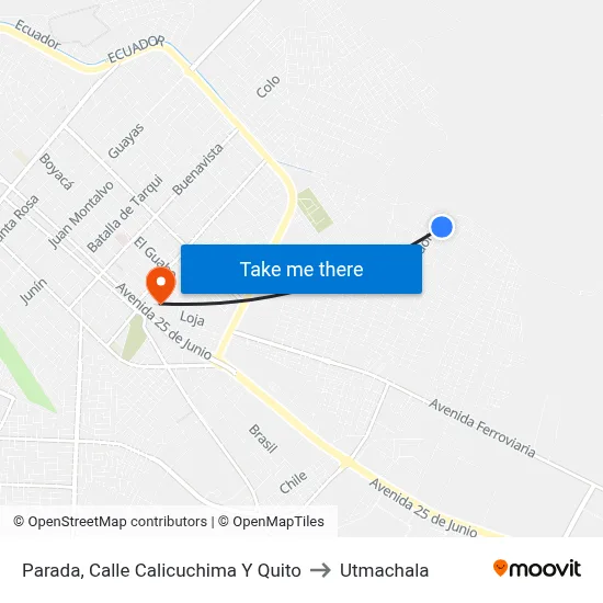 Parada, Calle Calicuchima Y Quito to Utmachala map
