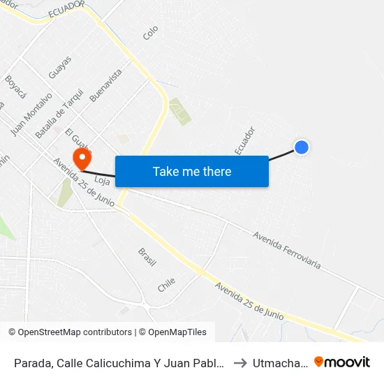Parada, Calle Calicuchima Y Juan Pablo II to Utmachala map