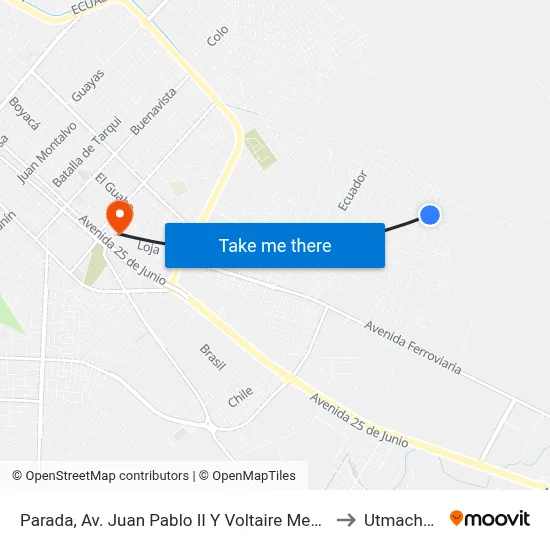 Parada, Av. Juan Pablo II Y Voltaire Medina to Utmachala map