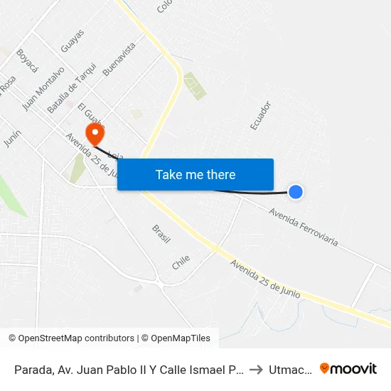 Parada, Av. Juan Pablo II Y Calle Ismael Perez Pazmiño to Utmachala map