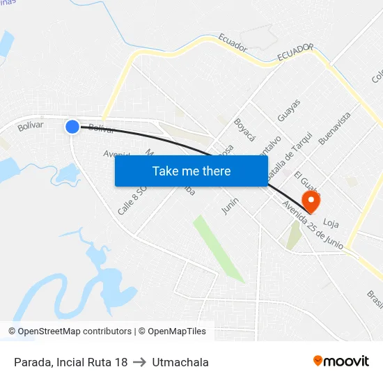 Parada, Incial Ruta 18 to Utmachala map