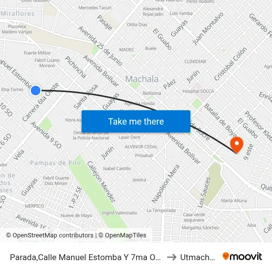 Parada,Calle Manuel Estomba Y 7ma Oeste to Utmachala map