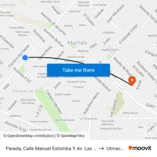 Parada, Calle Manuel Estomba Y Av. Las Palmeras to Utmachala map