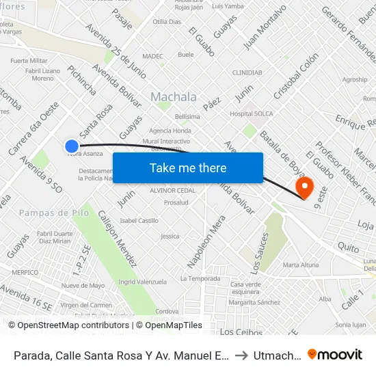 Parada, Calle Santa Rosa Y Av. Manuel Estomba to Utmachala map