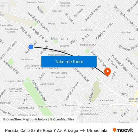 Parada, Calle Santa Rosa Y Av. Arízaga to Utmachala map