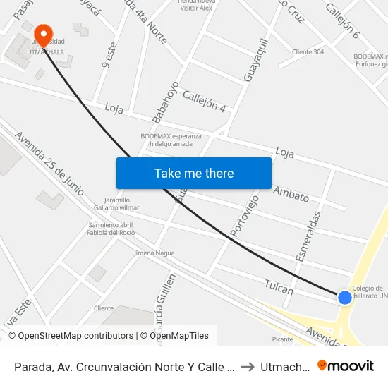Parada, Av. Crcunvalación Norte Y Calle Tulcan to Utmachala map