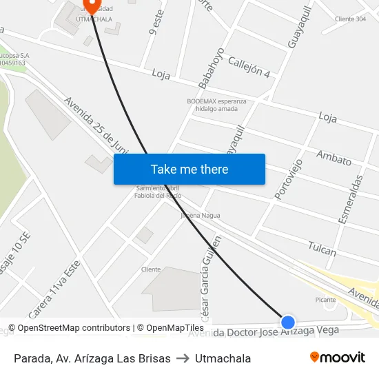 Parada, Av. Arízaga Las Brisas to Utmachala map