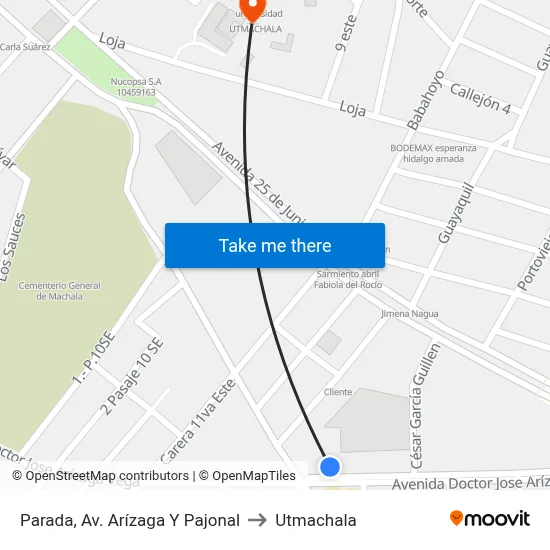 Parada, Av. Arízaga Y Pajonal to Utmachala map
