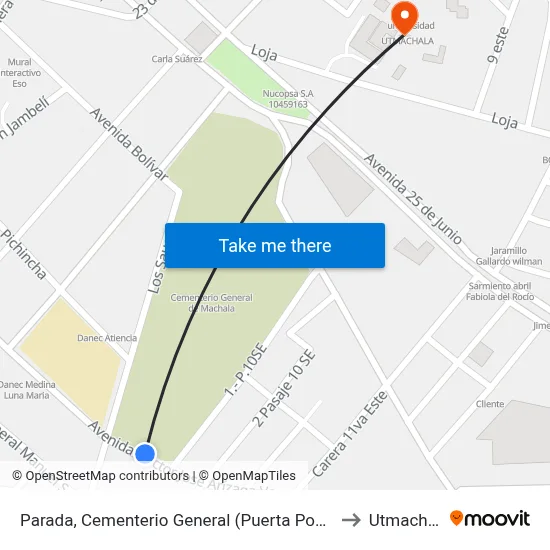 Parada, Cementerio General (Puerta Posterior) to Utmachala map