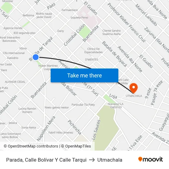 Parada, Calle Bolívar Y Calle Tarqui to Utmachala map