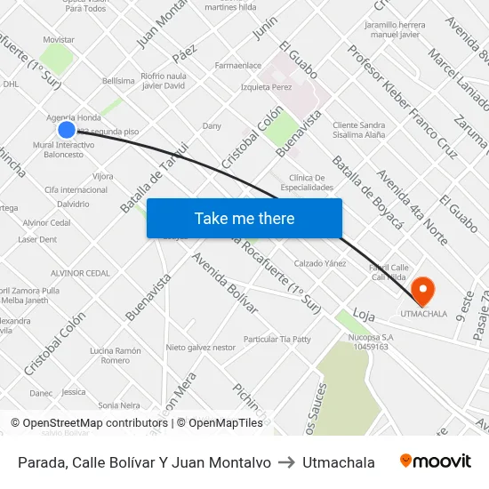 Parada, Calle Bolívar Y Juan Montalvo to Utmachala map