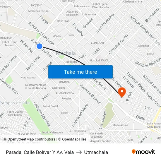 Parada, Calle Bolívar Y Av. Vela to Utmachala map