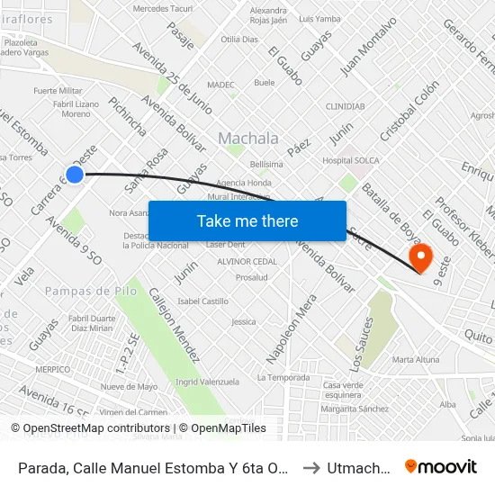 Parada, Calle Manuel Estomba Y 6ta Oeste to Utmachala map