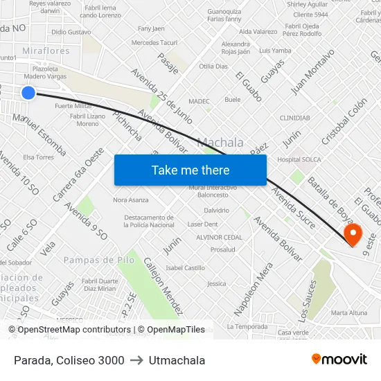Parada, Coliseo 3000 to Utmachala map