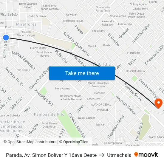 Parada, Av. Simon Bolívar Y 16ava Oeste to Utmachala map