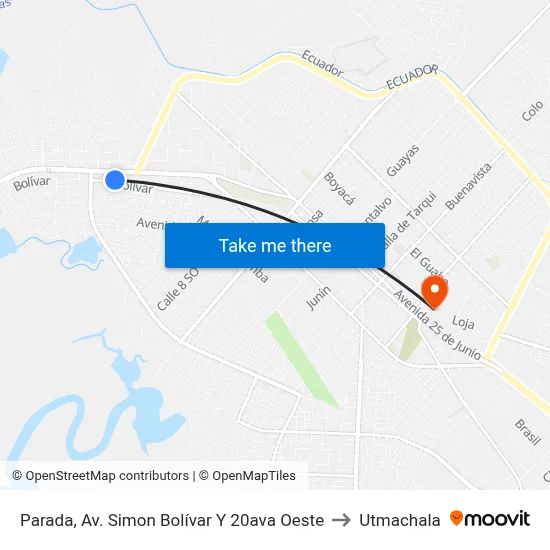 Parada, Av. Simon Bolívar Y 20ava Oeste to Utmachala map