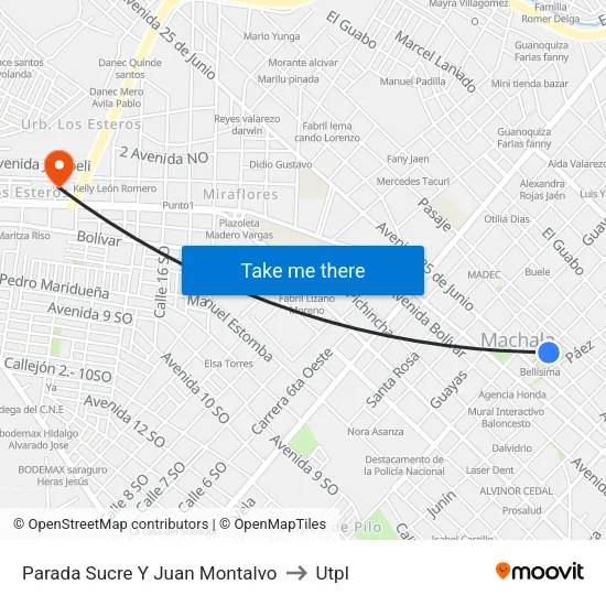Parada Sucre Y Juan Montalvo to Utpl map