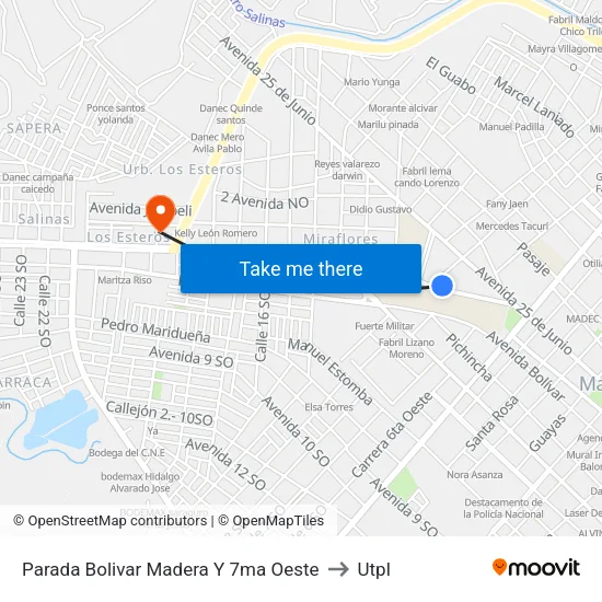 Parada Bolivar Madera Y 7ma Oeste to Utpl map