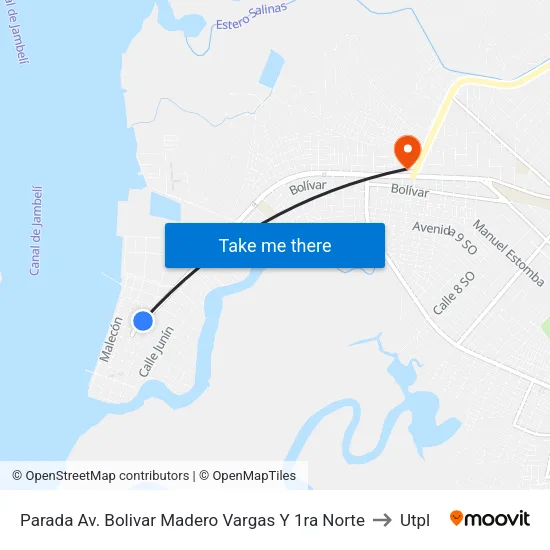 Parada Av. Bolivar Madero Vargas Y 1ra Norte to Utpl map