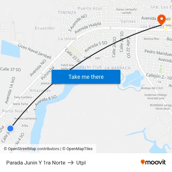 Parada Junin Y 1ra Norte to Utpl map