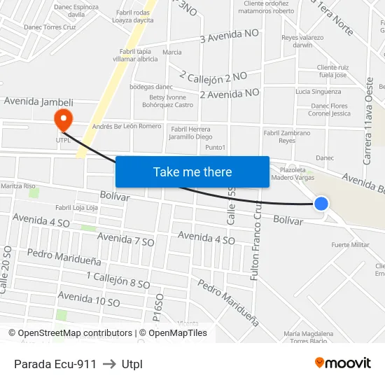 Parada Ecu-911 to Utpl map