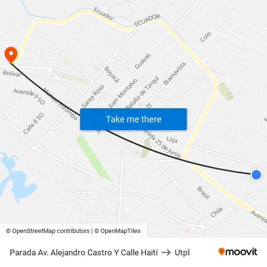 Parada Av. Alejandro Castro Y Calle Haití to Utpl map