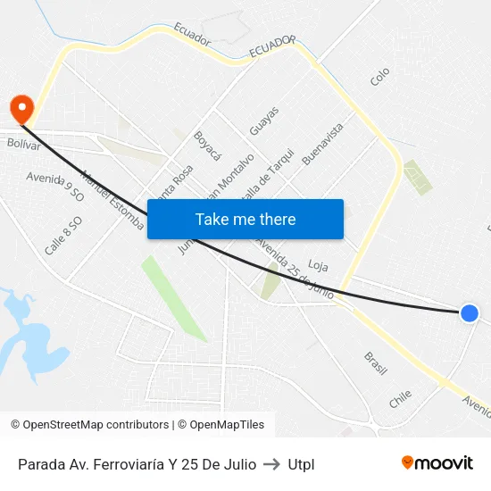 Parada Av. Ferroviaría Y 25 De Julio to Utpl map