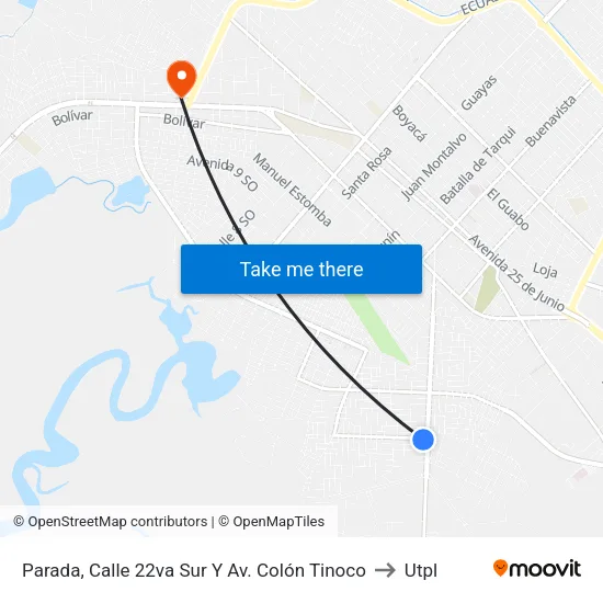 Parada, Calle 22va Sur Y Av. Colón Tinoco to Utpl map